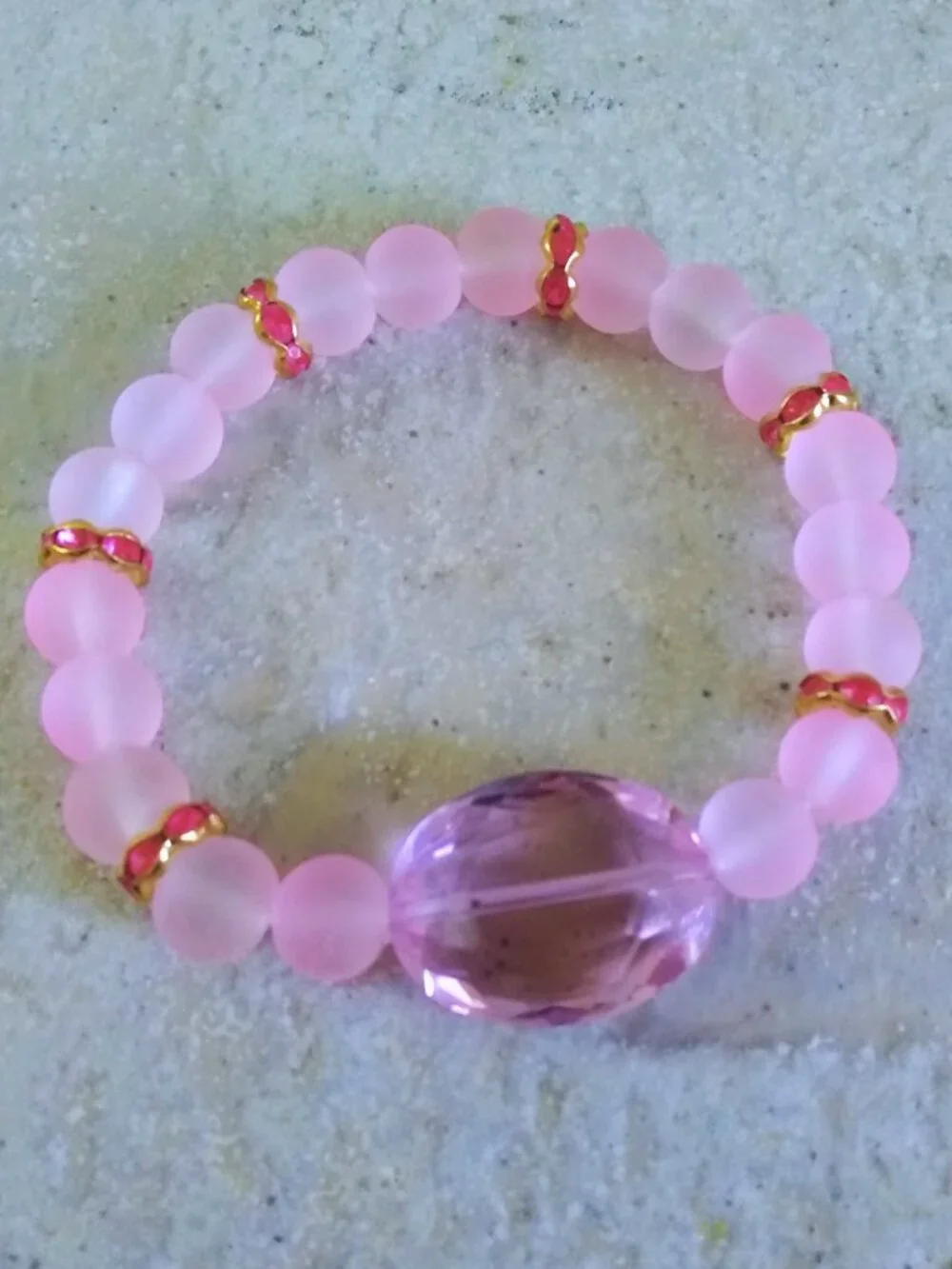 Handmade! Sparkling Pink Beaded Stretch Bracelet ~ Girls or Petite Wrist 6-6.75